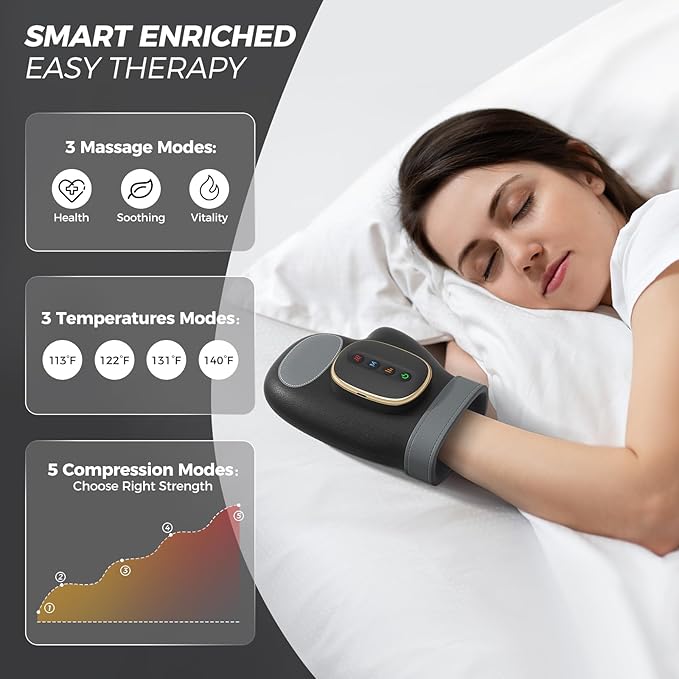 WUX Hand Massager with Heat Compression Relief, 3 Massage 4 Temperatures 5 Compression Models Therapy Glove, Hand Massager for Arthritis and Carpal Tunnel, Great Gift for Men and Women - Bloomnest