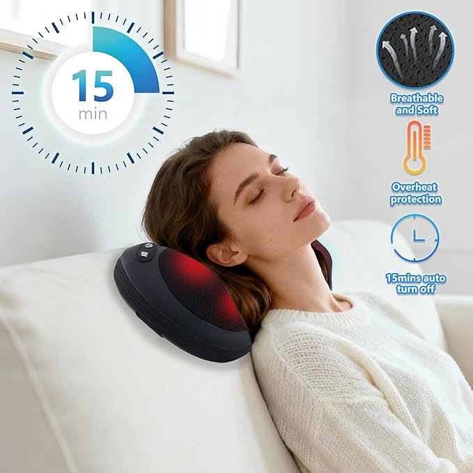 Shiatsu Neck and Back Massager with Heat - Deep Tissue Massage Pillow for Neck, Back & Shoulders Pain Relief, Portable Ergonomic Design Electric Massager for Home, Car, Office Use, Black - Bloomnest