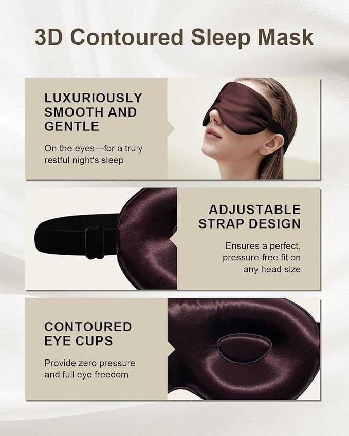 Luxury 22 Momme 100% Mulberry Silk Sleep Mask – 3D Eye Mask with Adjustable Strap, Gentle on Skin and Eyes, Provides Complete Light Blockage for Deep Sleep (Burgundy, Adjustable) - Bloomnest