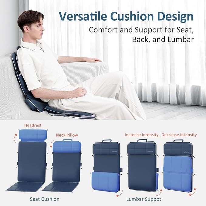 MOUNTRAX Back Massager for Chair, Full Back Massager for Pain Relief Deep Tissue, Massage Chair Pad with Soft S-Curve Design, Versatile Portable Massage Seat Cushion, Chair Massager - Bloomnest