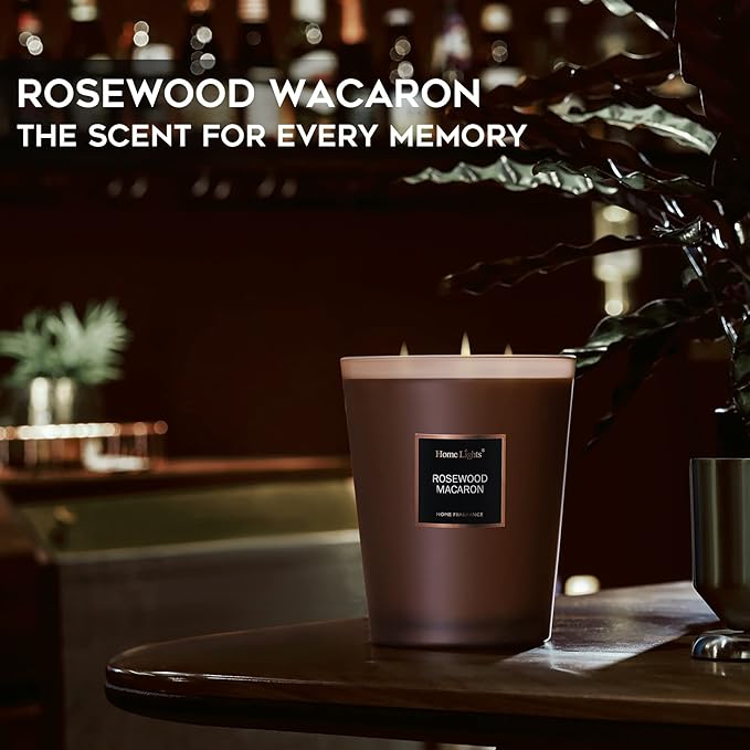 HomeLights Scented Candles | Large Jar Candle - 33.3 Oz. Natural Soy Aromatherapy Candles | Up to 70 Hours Burn Time with 3 Cotton Wicks, Home Decorative Fragrance Candles - Rosewood Macaron - Bloomnest