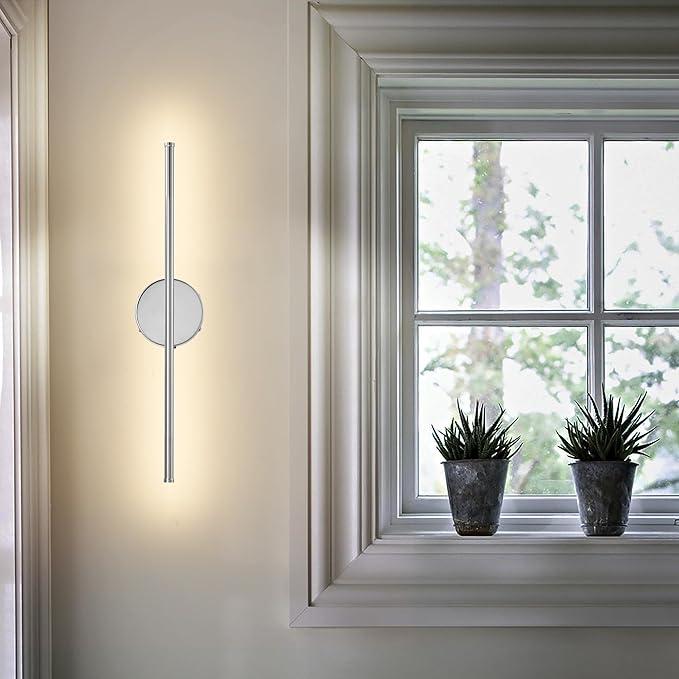 Battery Operated Wall Sconces with Remote Control, Dimmable Wall Sconces Set of Two, 350°Rotate, 3000K LED Chrome Wireless Wall Light for Living Room, Bedroom,Hallway, 20.4 Inch (2 Pack) - Bloomnest