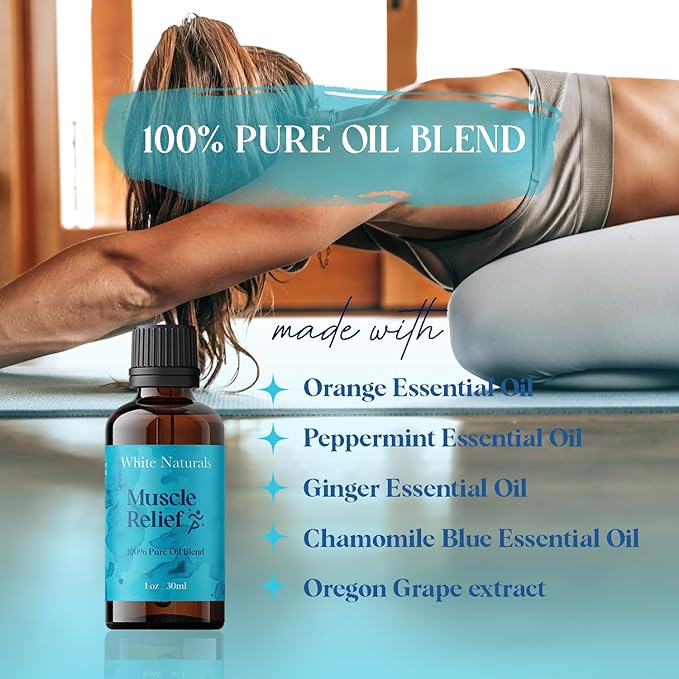 White Naturals Muscle Relief Essential Oil Blend – Natural Soothing Oil for Sore Muscles & Joint Discomfort, 100% Pure & Therapeutic Essential Oils for Relaxation, 1oz - Bloomnest