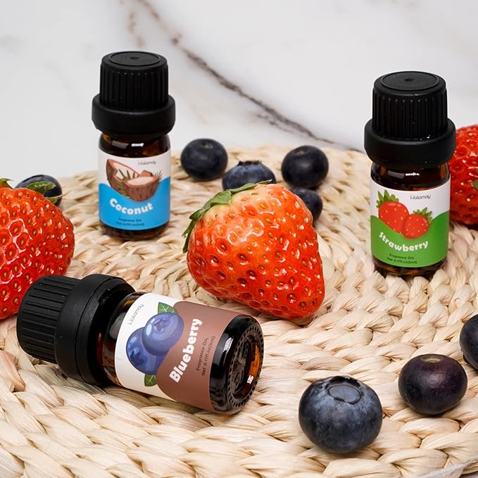 Fruity Fragrance Oil for Candle & Soap Making, Holamay Premium Fruit Essential Oils, 10 x 5ml - Coconut, Strawberry, Mango, Pineapple and More Diffuser Oil Scents, Summer Aromatherapy Oils Set - Bloomnest