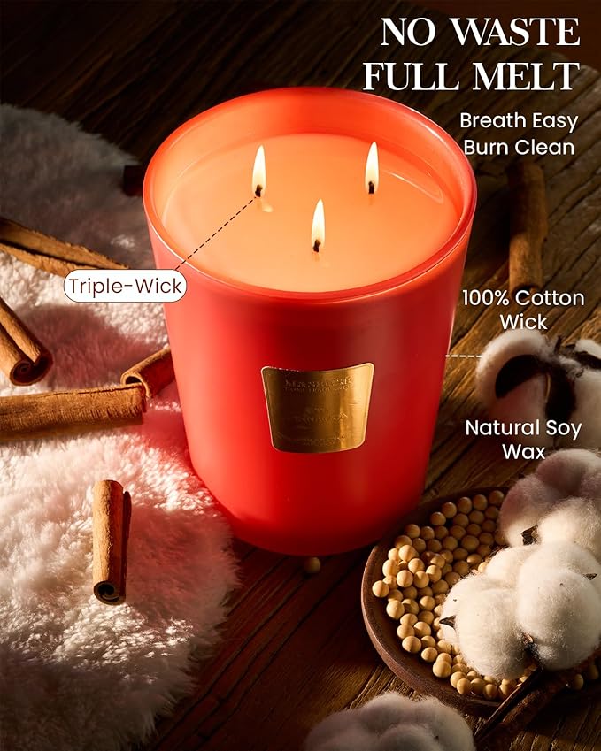 M&SENSE Apple Cinnamon Scented Candle 35oz 150H Burn Time Long Lasting, 3-Wick Natural Aromatherapy Candle Highly Scented, Home Fragrance Thanksgiving Christmas Gifts - Bloomnest