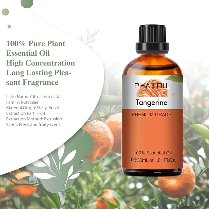 Tangerine 1.01fl.oz Essential Oil, PHATOIL Pure Aromatherapy Oils for Diffuser, Humidifier, Perfect for DIY Soap, Candle, Bath Bombs Making(30ml) - Bloomnest