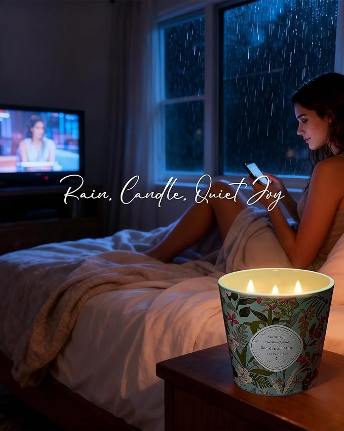 M&SENSE Eucalyptus Mint Scented Candle, 28.2oz 3 Wick Natural Soy Wax Large Candles, Long Lasting Clean Slow Burning No Toxic Décor for Home Relaxation, Romantic Dates Gift-Giving - Bloomnest