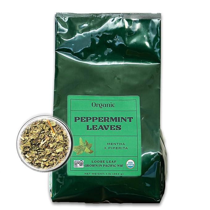 Worldwide Botanicals Organic Peppermint Loose Leaf Tea, 1 lb - Pacific Northwest Organic Cultivation, Highly Aromatic Digestive Tea, Antioxidant, Caffeine Free, 16 ounce - Bloomnest