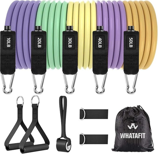 WHATAFIT Resistance Bands, Exercise Bands，Resistance Bands for Working Out, Work Out Bands with Handles for Men and Women Fitness, Strength Training Home Gym Equipment - Bloomnest