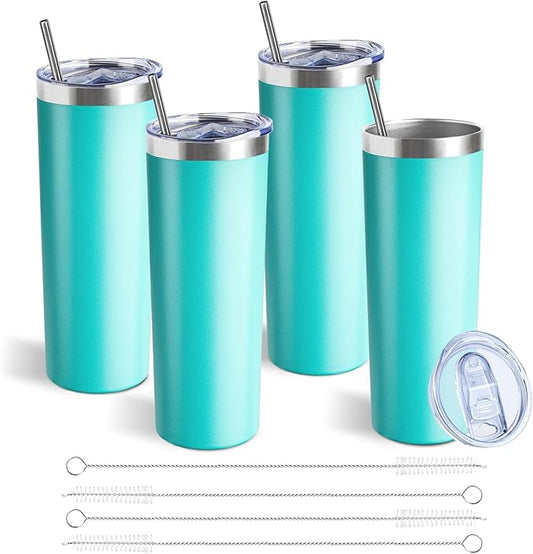 20 oz Skinny Tumbler with Lid and Straw,Stainless Steel Vacuum Insulated Tumbler Cup Double Wall Leak-proof Coffee Mug,Travel Thermal Water Tumbler for Home,Office,Outdoor(Teal,4)