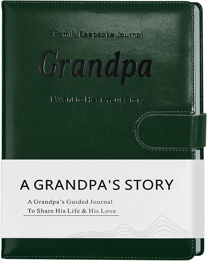 Artmag Grandpa's Life Story Journal with 250+ Prompt Questions, Family Keepsake Book Leather Cover for Grandpa to Share His Memories for Birthday Father's Day Christmas (Dark Green) - Bloomnest