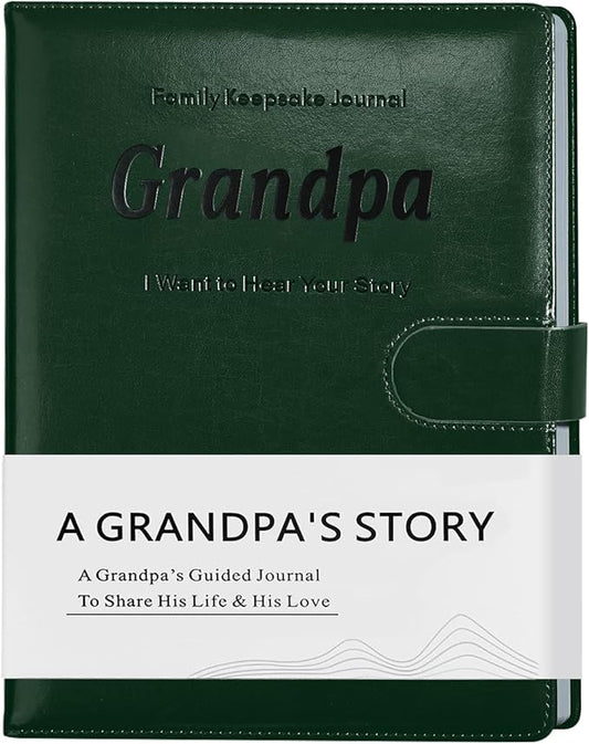 Artmag Grandpa's Life Story Journal with 250+ Prompt Questions, Family Keepsake Book Leather Cover for Grandpa to Share His Memories for Birthday Father's Day Christmas (Dark Green) - Bloomnest