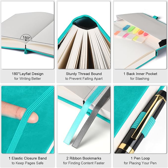 Lined Notebook Journal for Women Men, B5 College Ruled Notebook, 312 Numbered Pages Notebooks for Work, 100gsm Paper Daily Journal, Hardcover Vegan Leather Journals for Writing Office, Peacock Blue - Bloomnest