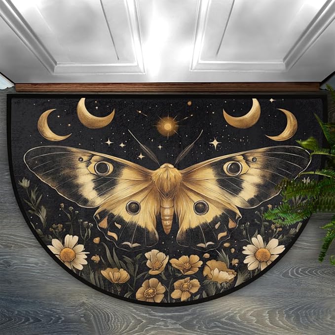 Half Round Door Mat, Moon Butterfly Flower Half Circle Rug for Home Decor Floor Indoor Outdoor Non-Slip Washable Half Moon Rug Doormat 36X24 Inch - Bloomnest