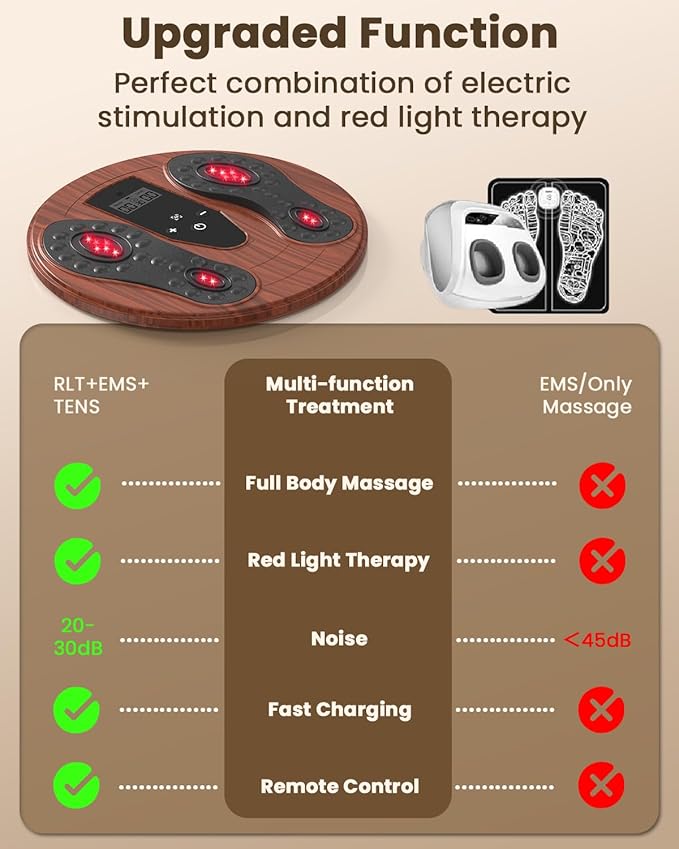 EMS Foot Massager for Neuropathy, Newly Red Light Therapy Foot Stimulator for Neuropathy Feet Nerve Electric NMES Feet Massager for Circulation and Pain Relief with 4 TENS Unit Muscle Stimulator Pads