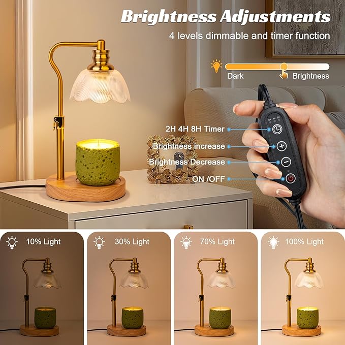 Candle Warmer Lamp, with Timer Dimmer Adjustable Height, Birthday, Mothers Day, House Warming Gift Wax Melt Warmer for Jar Candles(Includes 2 Bulbs) - Bloomnest
