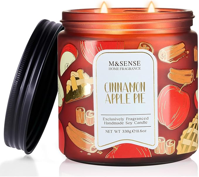 M&SENSE Christmas Candles Cinnamon Apple Scented, Soy Wax 11.6oz 70 Hours Long Lasting Burn, Holiday Candle for Kitchen Dining Room Fall Decor, Winter Relaxing Gifts for Women - Bloomnest