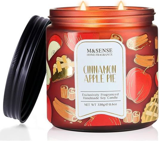 M&SENSE Christmas Candles Cinnamon Apple Scented, Soy Wax 11.6oz 70 Hours Long Lasting Burn, Holiday Candle for Kitchen Dining Room Fall Decor, Winter Relaxing Gifts for Women - Bloomnest