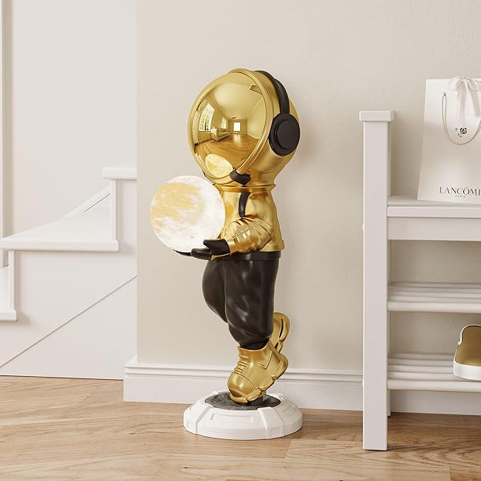 Astronaut Floor Lamp with LED Ball Light, 28.8" Large Space Sculpture Figurine, Modern Resin Astronaut Statue Art Decor for Living Room, Bedroom, Office - Bloomnest