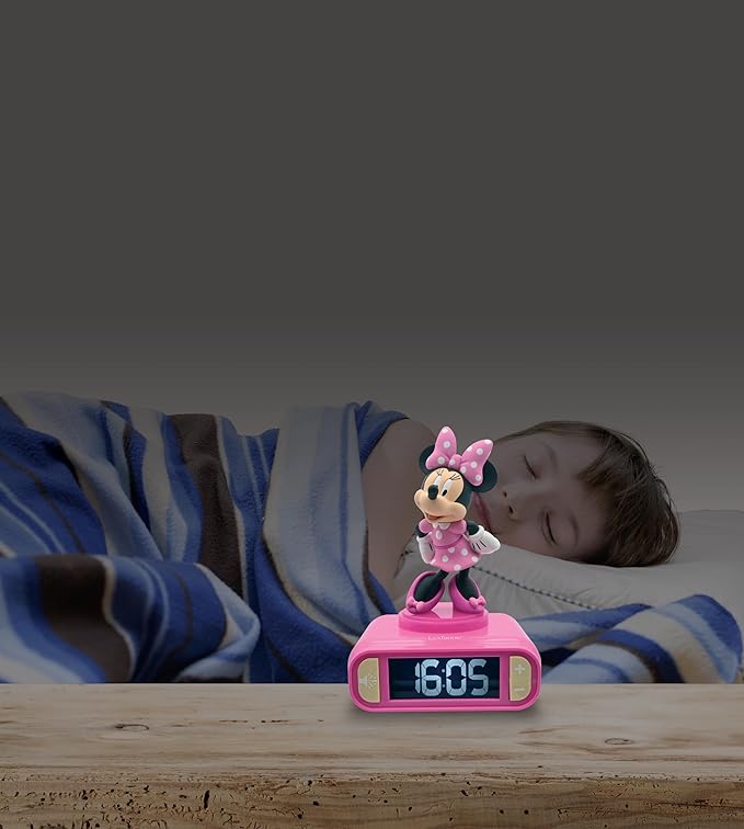 LEXiBOOK, Disney Minnie, Minnie Nightlight Alarm Clock, Sounds and Melodies, LCD Backlit Screen, Luminous, Snooze, Pink, RL800MN - Bloomnest