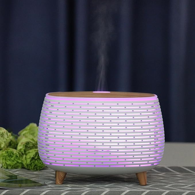 2-in-1 BT Speaker & Ultrasonic Essential Oil Diffuser,Aromatherapy Diffuser Cool Mist Humidifier with 7 Colors Lights for Large Room Home Office,400ml(White+Wooden Grain) - Bloomnest