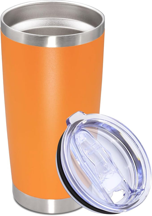 20oz Tumbler Stainless Steel Tumbler Cup with Lid Vacuum Insulated Double Wall Travel Mug, Durable Powder Coated Travel Coffee Tumbler Mug for Hot & Cold Drinks,Orange,1 Pack
