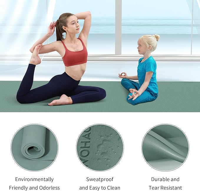 Extra Wide & Thick 8mm Yoga Mat, 72"x31.5" Large Non Slip Exercise Mat, Premium POE Material for Superior Cushioning & Stability, with Strap for Home Gym, Pilates - Bloomnest