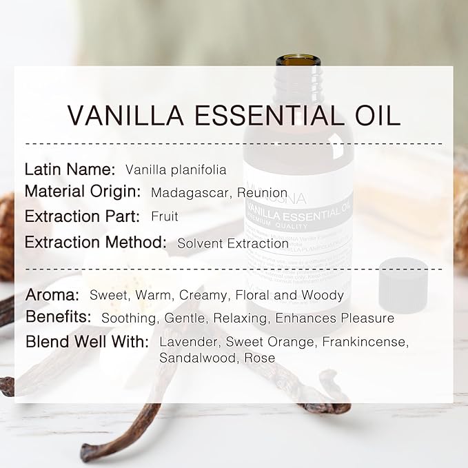 Vanilla Essential Oil, 100% Natural and Pure Vanilla Oil for Skin Care, 100ML Premium Grade Essential Oils Aromatherapy Scented Oils for Diffuser, Humidifier, Home, Candle Soap Making - Bloomnest