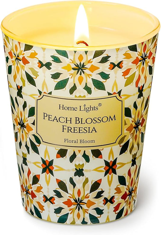 HomeLights Scented Candles for Women & Men, 6.7oz Candle Jars Aromatherapy Single Wick Candle, Ideal for Bohemian Natural Textures Home Decor and Gifts, Peach Blossom Freesia - Bloomnest