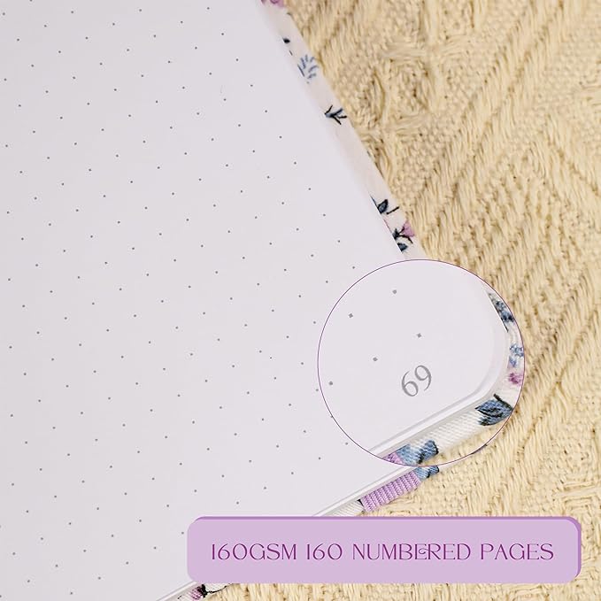 TIEFOSSI Dotted Journal Notebook, Dot Grid Notebook for Women Men, Fabric Flower Journal, 160 GSM Thick Paper, 160 Numbered Pages, 8 x 8 Square Diary - Bloomnest