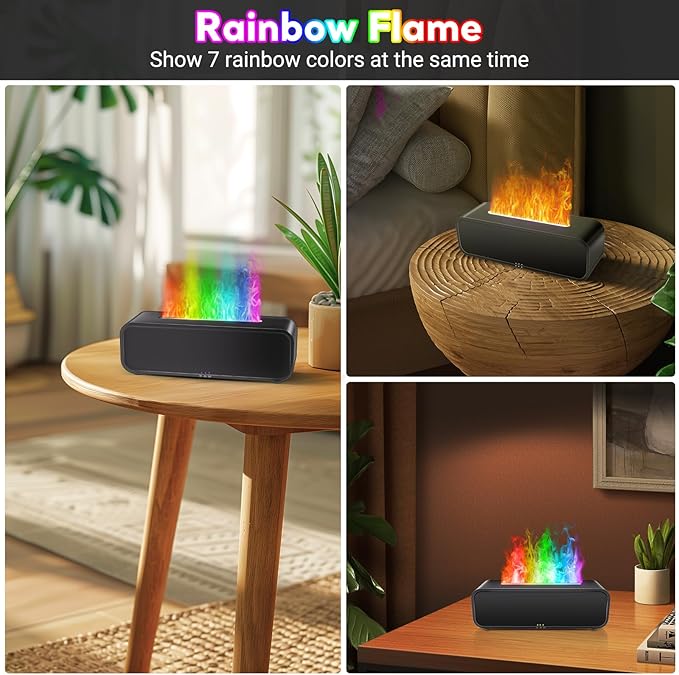 Essential Oil Diffuser, 250ml Flame Oil Diffuser - Aromatherapy Humidifier, Sound Activated Flame Effect, Rainbow Flame, Music Sync, Remote Control - Perfect for Bedroom Home Office Yoga (Black) - Bloomnest