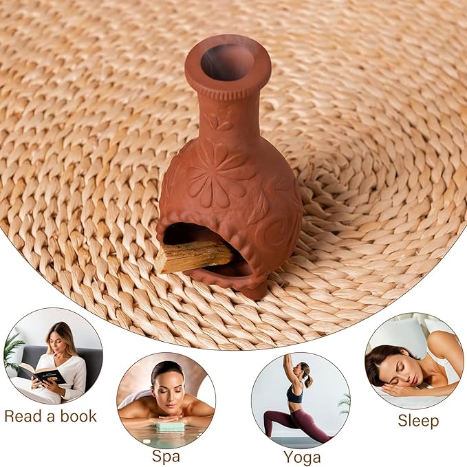 Palo Santo Mini Chiminea – Elegant Ceramic Incense Holder for Cleansing and Relaxation – Handcrafted Sage Texture Stand, Ideal for Meditation and Altars – Durable Design for Sticks Burning - Bloomnest