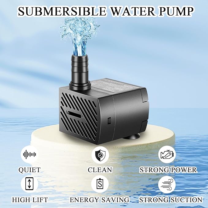 3 Pack Submersible Pump with Led Light, Small Fountain Pump with Tubing, Submersible Water Pump for Aquarium Fish Tank Indoor or Outdoor Pond Fountain Hydroponics Statuary (5W 95GPH) - Bloomnest