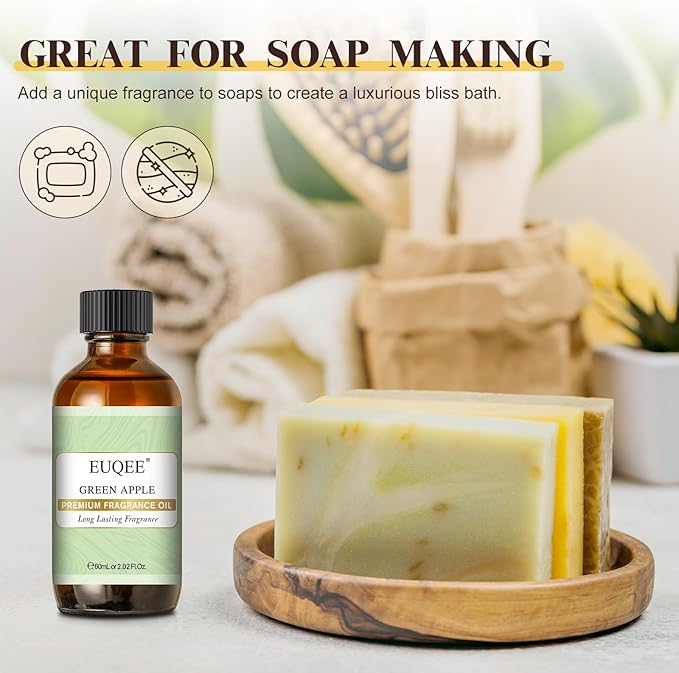 EUQEE Green Apple Fragrance Oils, 2.02 Fl oz / 60ml Essential Oils for Diffuser, Candle Making, DIY Soap with Glass Dropper - Bloomnest