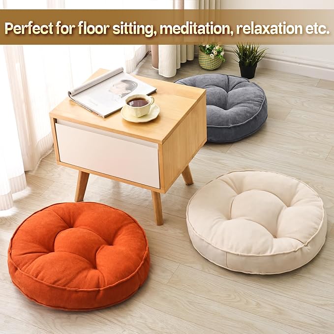 Floor Pillow Set of 2, Memory Foam Floor Cushions for Adults, Large Round Meditation Pillow for Sitting, 22 x 22 Inches (Round | Grey) - Bloomnest