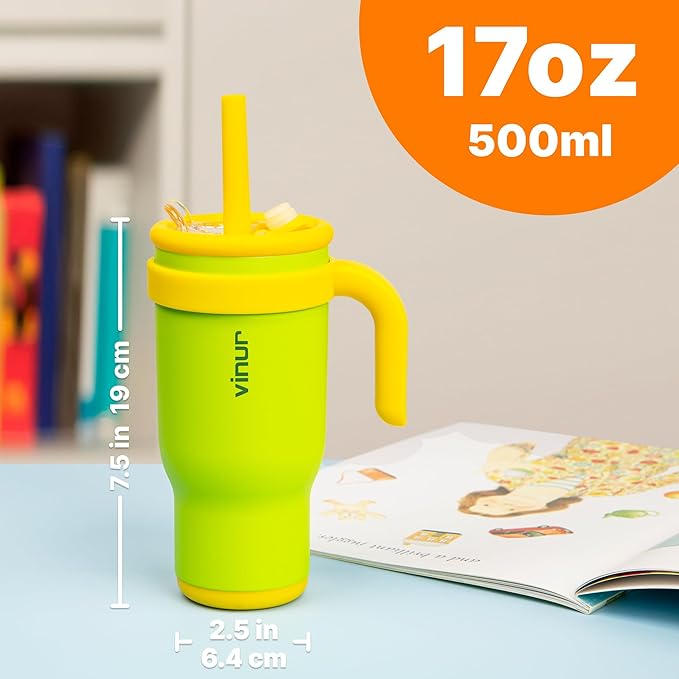 VINUR Insulated Tumbler with Handle 17 oz Stainless Steel Double Wall Vacuum Tumbler Travel Water Cup with Lid and Straw(Apple Green) - Bloomnest
