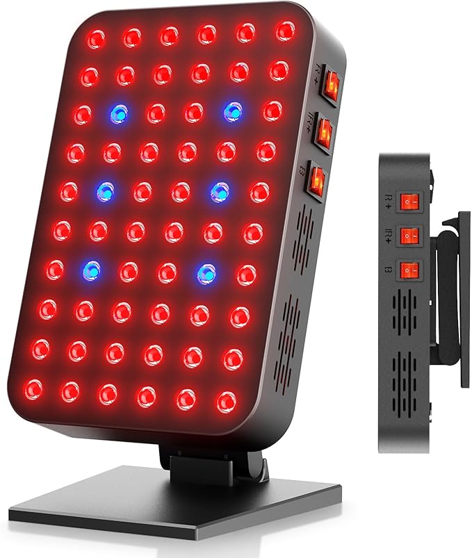 Red Blue Light Therapy for Body, Red Near Infrared Panels 300W 60 Dual Chip Flicker Free LEDs, Ideal for Body, Face,Maintain, Energy,Muscle Pain, Skin Rejuvenation, Recovery, Sleep bioredrlt