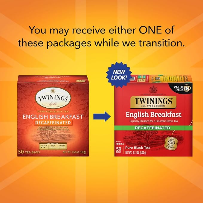 Twinings English Breakfast Tea, Decaffeinated Black Tea - Lively and Refreshing Decaf Tea Bags Individually Wrapped, 50 Count - Bloomnest