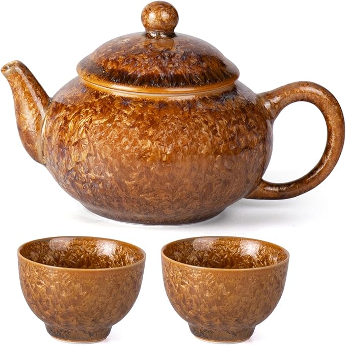 Tea Set, Porecelain Kung Fu Teaset, Gold Crystalline Glaze Chinese Small Tea Cups, Ceramic Tea Pot and Cups Set, Ideal Asian Tea Gift Set for Home Outdoor and Office - Bloomnest