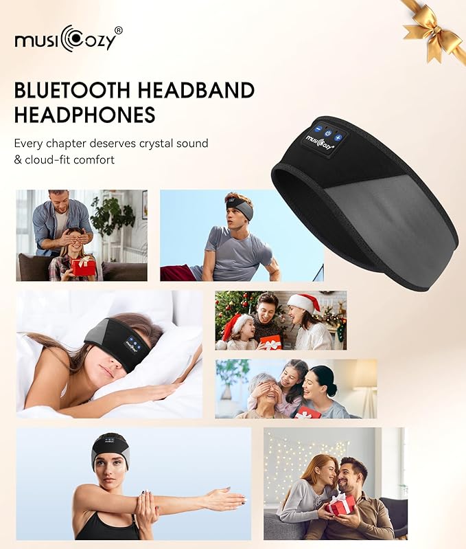 MUSICOZY Sleep Headphones Bluetooth 5.4 Headband, Wireless Earphones Music Sleep Earbuds Sleeping Eye Mask with HD Stereo Speakers for Workout Running Travel Yoga, Ideal Gifts for Women Men - Bloomnest
