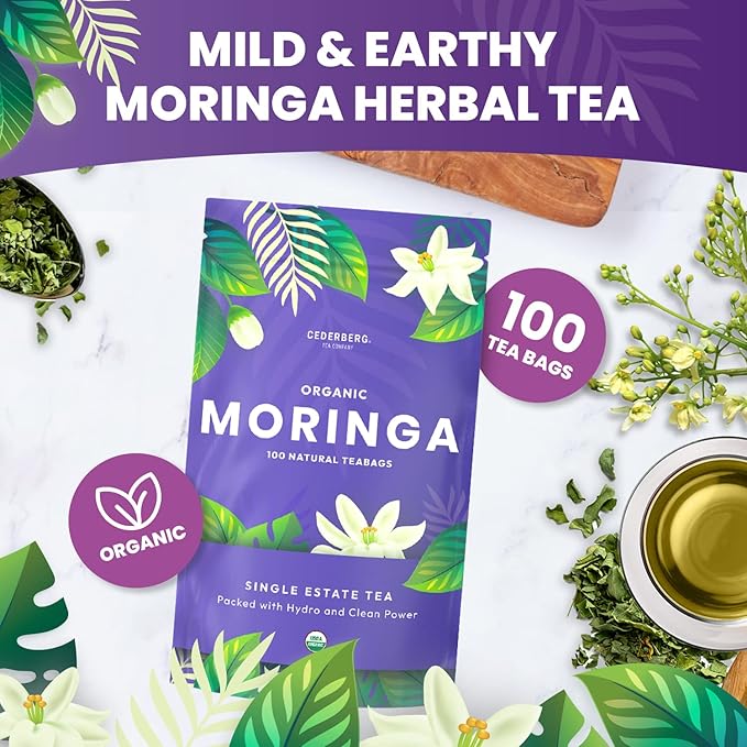 Organic Moringa Herbal Tea — 100 Tea Bags | Eco-Friendly Tea Bags | Non-GMO Caffeine Free Tea With Zero Sugar | Cederberg Tea Company. - Bloomnest