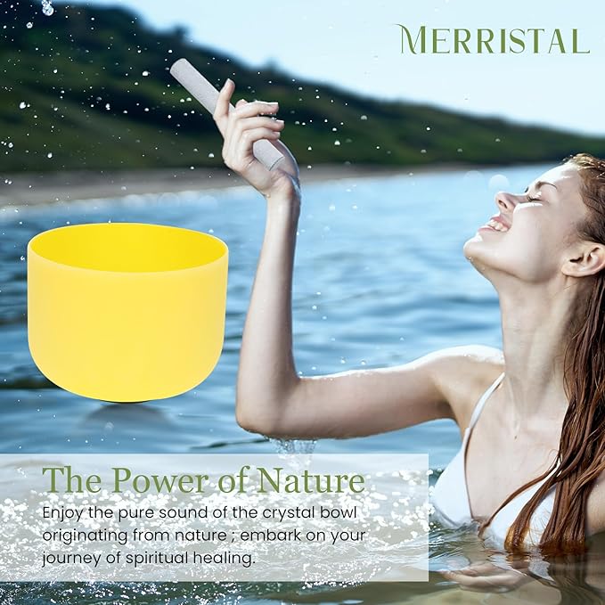 432HZ 10 Inchs Frosted Crystal Singing Bowl Set for Meditation Healing Yoga Chakra Quartz Crystal Sound Bowls with Heavy Duty Carry Case and Rubber Mallet,Suede Striker,O-rings - Bloomnest