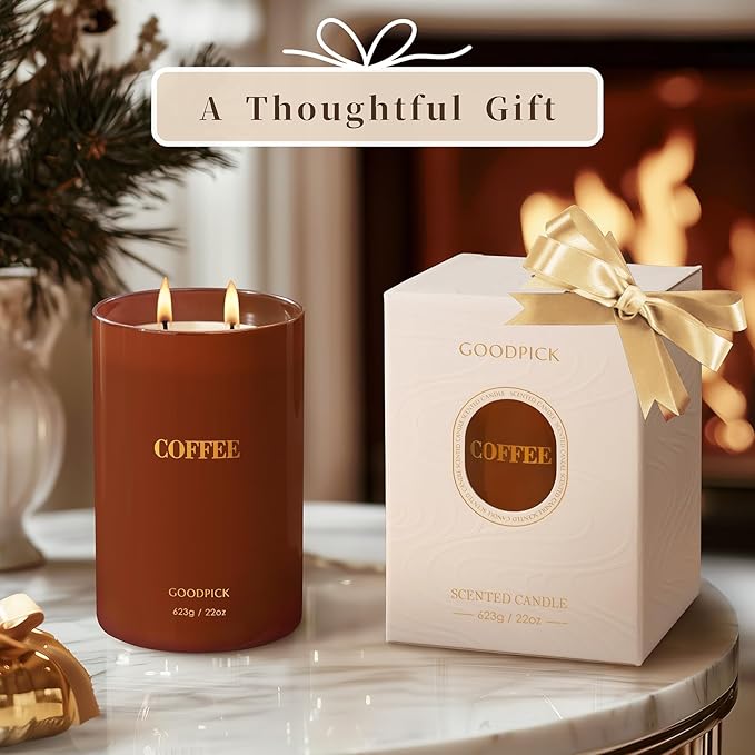 Goodpick Coffee Scented Candle 22 oz, Soy Candles for Home Scented, 120 Hours Burn Time, 2 Wicks - Bloomnest