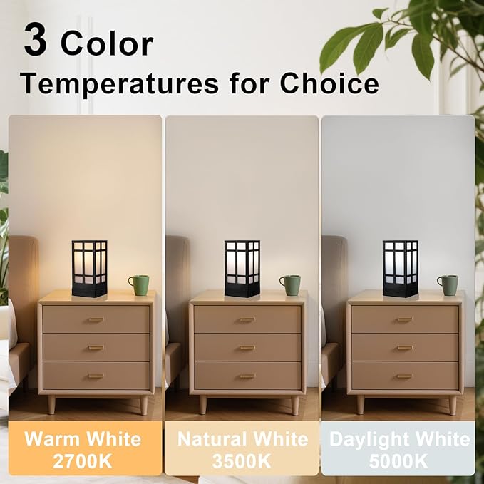 Beside Table Lamp set of 2 with AC Outlet, USB A & C Charging Port,Small Rectangular Nightstand Lamp with Bamboo Linen Shade,LED Bulbs Included,Tabletop Reading Lamp for Living Room/Dorm/Office - Bloomnest