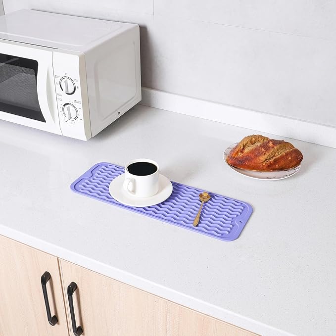Silicone Dish Drying Mat for Multiple Usage,Easy clean,Eco-friendly,Heat-resistant Silicone Mat for Kitchen Counter,Sink,Bar,Bottle,or Cup Light Purple M 17 inches x 6 inches - Bloomnest