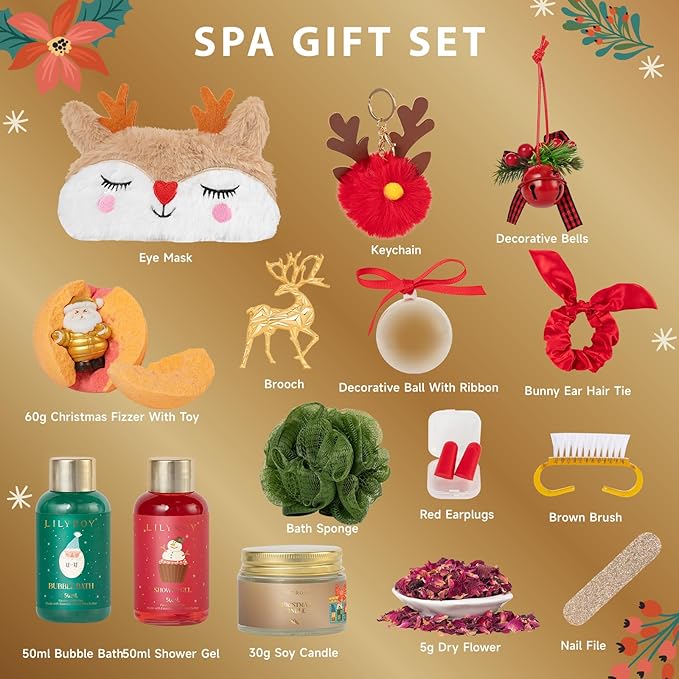 Valentines Day Gifts Spa Gifts Set for Women Mom Girls - Luxury Gift Box with Brooch and Cute Sleeping Mask, Bath and Body Spa Gift Set for Women｜Bath Gift Idea for Female Friends Christmas Gifts - Bloomnest