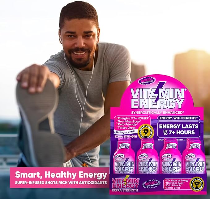 Vitamin Energy Mood+ Extra Strength Energy Shot Tropical Berry 48 Pack, 260mg Natural Caffeine, B-Vitamins, Rhodiola, Chamomile, Mood & Energy Support, Zero Sugar, Gluten-Free, Vegan, 1.93 fl oz - Bloomnest