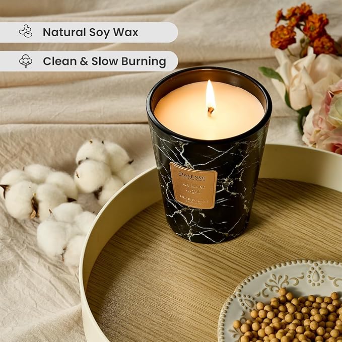 M&SENSE LeatherNight Scented Candles for Home, Lead-Free Wick Highly Scented Jar Candles, 14.1 Oz 80 Hours Lasting Burning Candles Gifts for Women, Relaxing Aromatherapy Candle for Stress Relief - Bloomnest