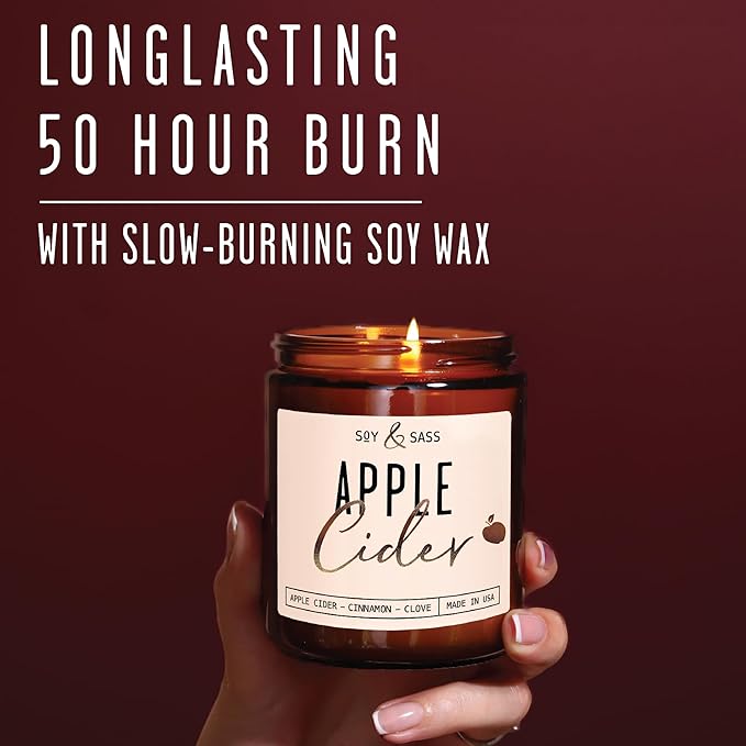 Apple Cider Candle, Fall Candles I Apple Cider, Cinnamon & Nutmeg - Infused with Essential Oils I Mulled Cider Fall Scented Candle (Soy) for Home I 9oz Reusable Jar I 50Hr Burn I Made in USA - Bloomnest