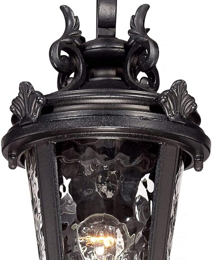 John Timberland Marseille Traditional Outdoor Wall Light Fixture Black Steel Scroll 19" Clear Hammered Glass Downbridge Arm for Exterior House Porch Patio Outside Deck Garage Front Door Home - Bloomnest